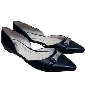 LifeStride Kate Flats Women 9M Black Good Pointed Toe d'Orsay Silver Buckle